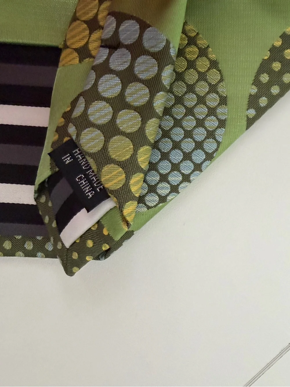 Karl Knox Silk Tie & Pocket Square Set Green Polka Dot Geometric Circle Pattern
